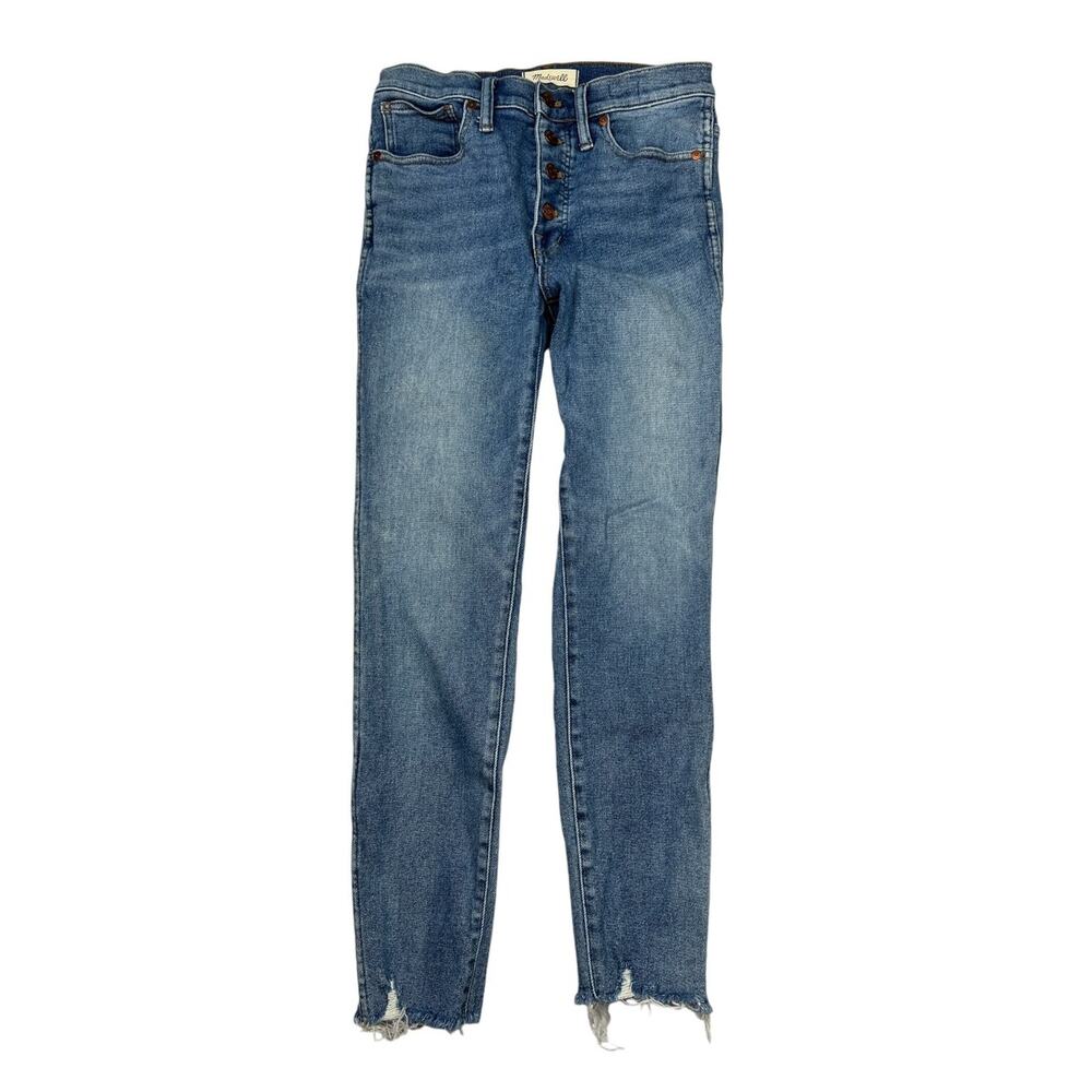 Madewell 10" High Rise Stretch Skinny Jeans Button Fly Raw Hem FLAW Med Wash 28